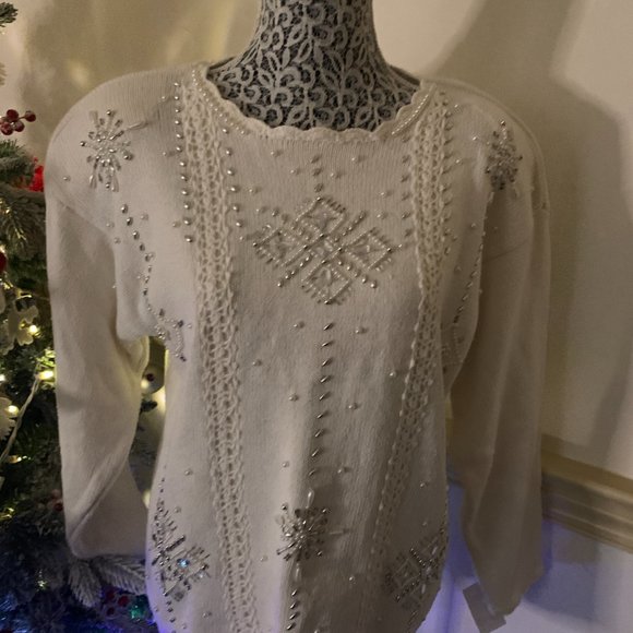 Vintage Colleen's Collectables Cream Sweater SZ M - Picture 9 of 16
